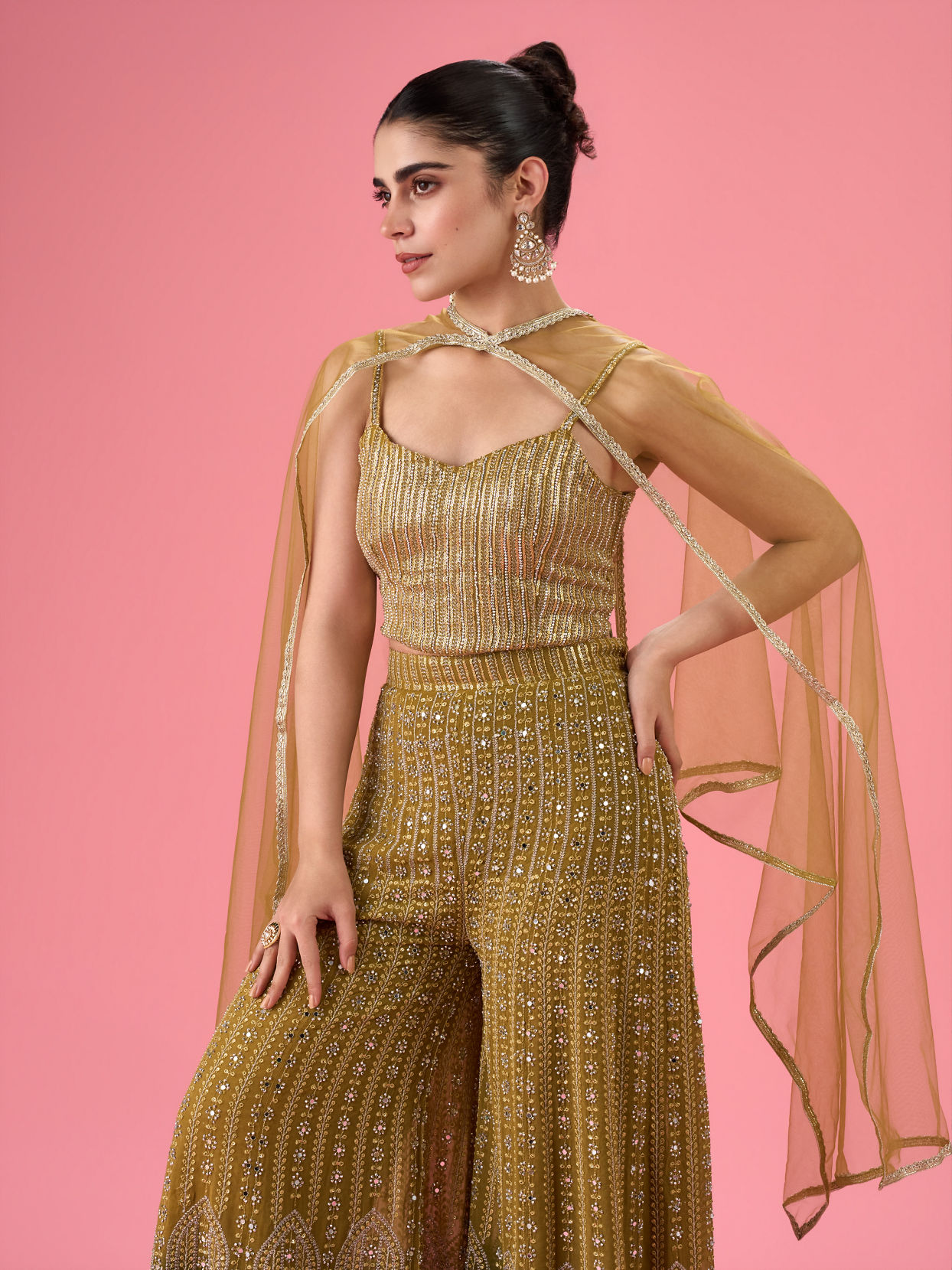 Mohey Women Majestic Mehandi Indo Western Set