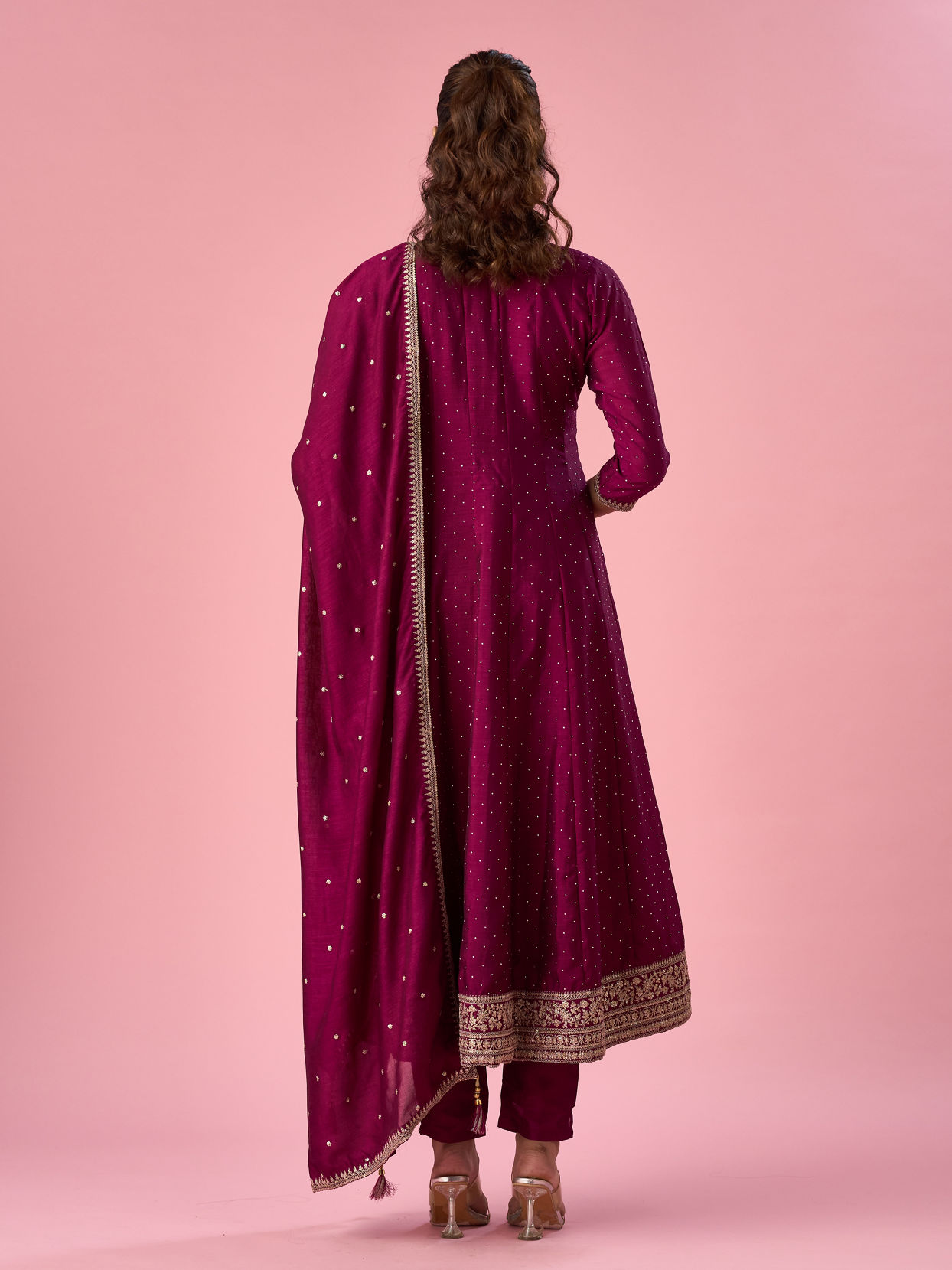 Mohey Women Wine Art Silk Anarkali Suit with Sequin Work