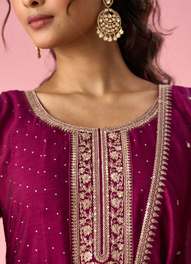 Mohey Women Wine Art Silk Anarkali Suit with Sequin Work