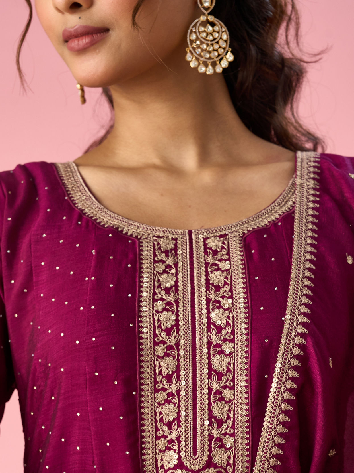 Mohey Women Wine Art Silk Anarkali Suit with Sequin Work