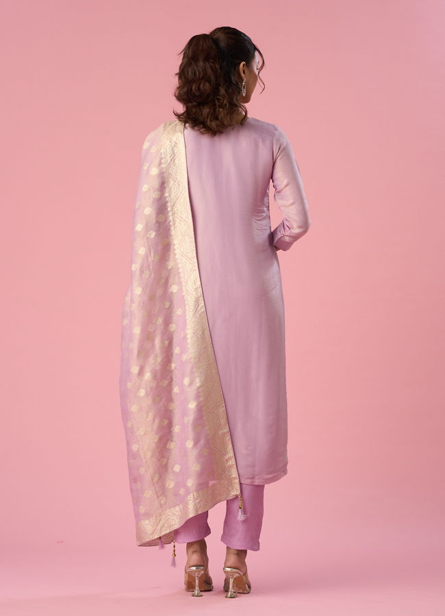 Mohey Women Purple Tissue Stitched Suit with Hand Embroidery