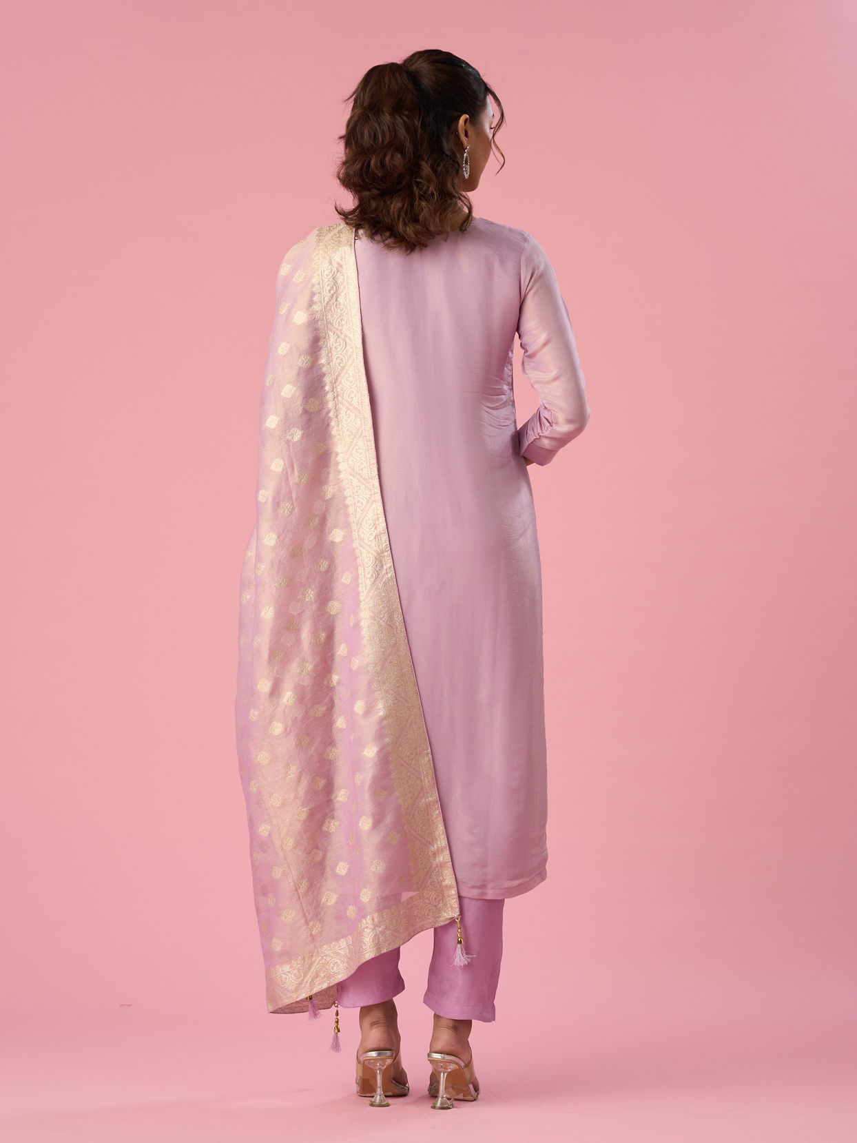 Mohey Women Purple Tissue Stitched Suit with Hand Embroidery