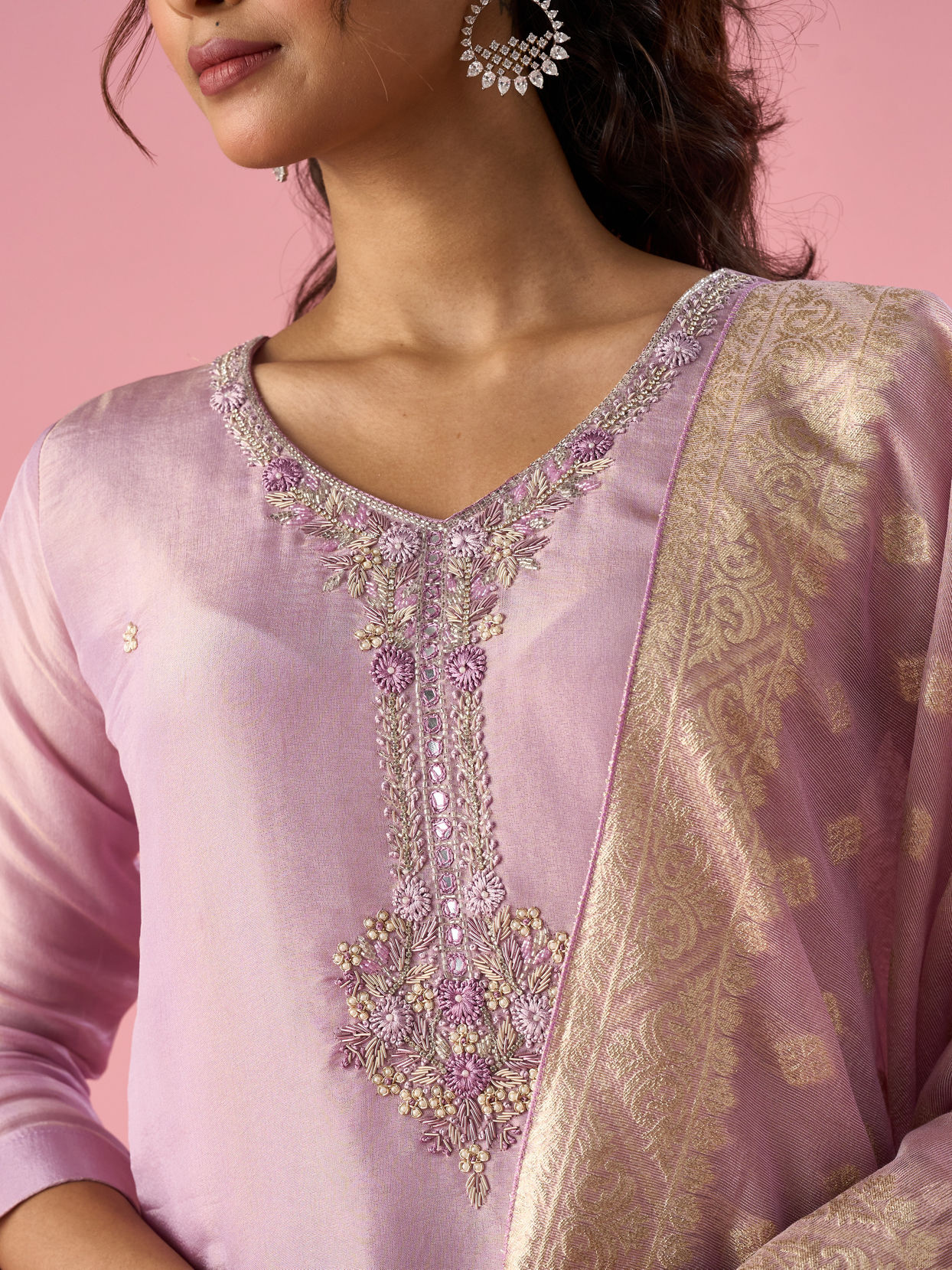 Mohey Women Purple Tissue Stitched Suit with Hand Embroidery