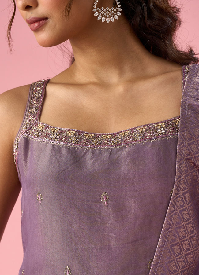 Mohey Women Purple Tissue Straight Suit with Dupatta