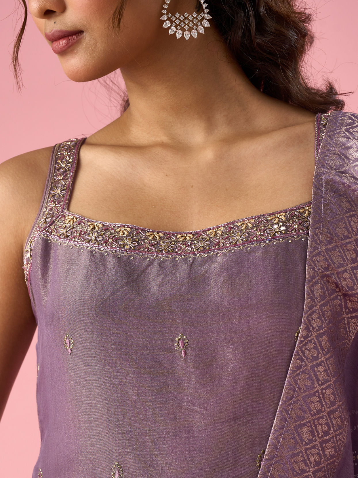 Mohey Women Purple Tissue Straight Suit with Dupatta