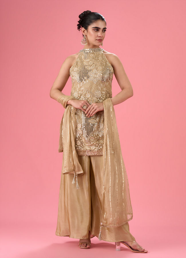 Mohey Women Fawn Elegance Net Palazzo Suit