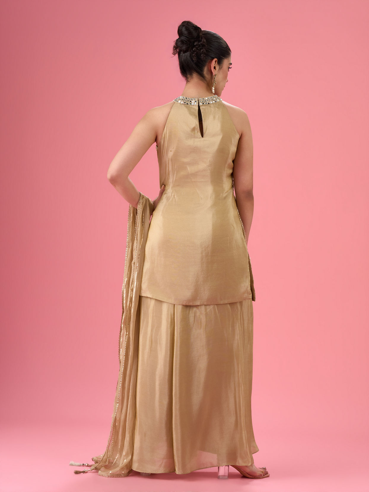 Mohey Women Fawn Elegance Net Palazzo Suit