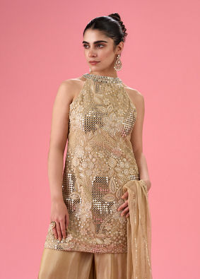 Mohey Women Fawn Elegance Net Palazzo Suit