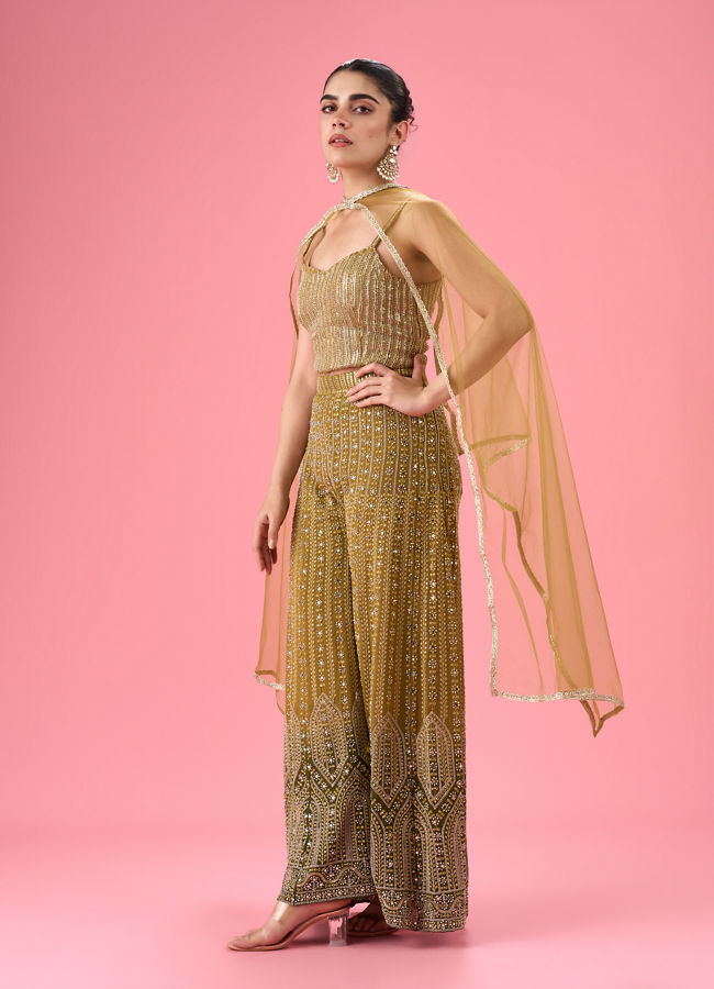 Mohey Women Fawn Elegance Net Palazzo Suit