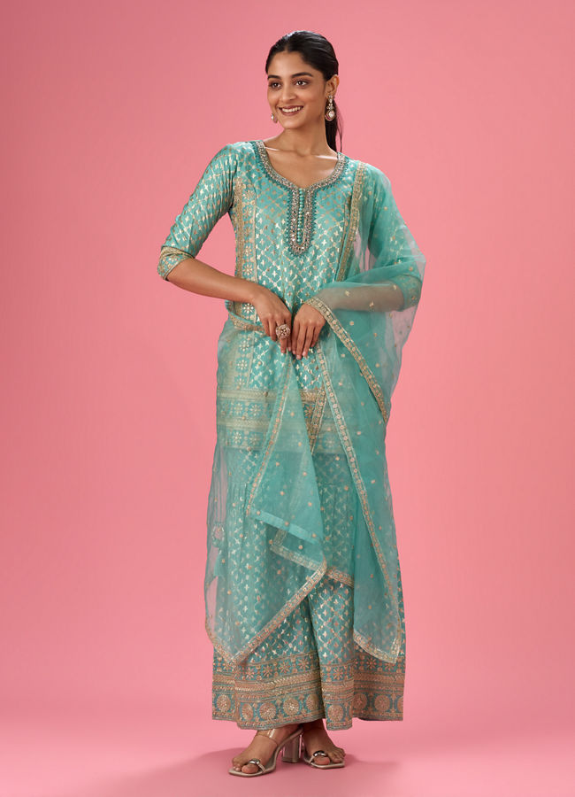 Mohey Women Light Blue Elegance Sharara Suit