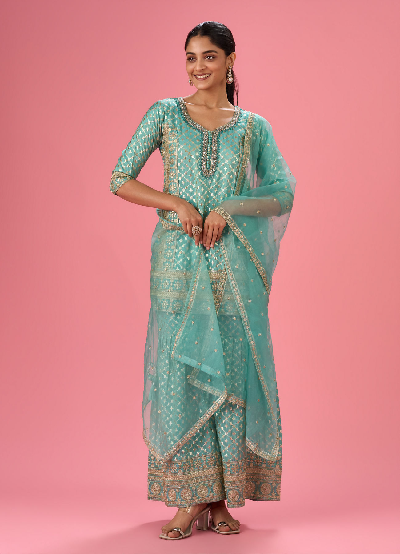 Mohey Women Light Blue Elegance Sharara Suit
