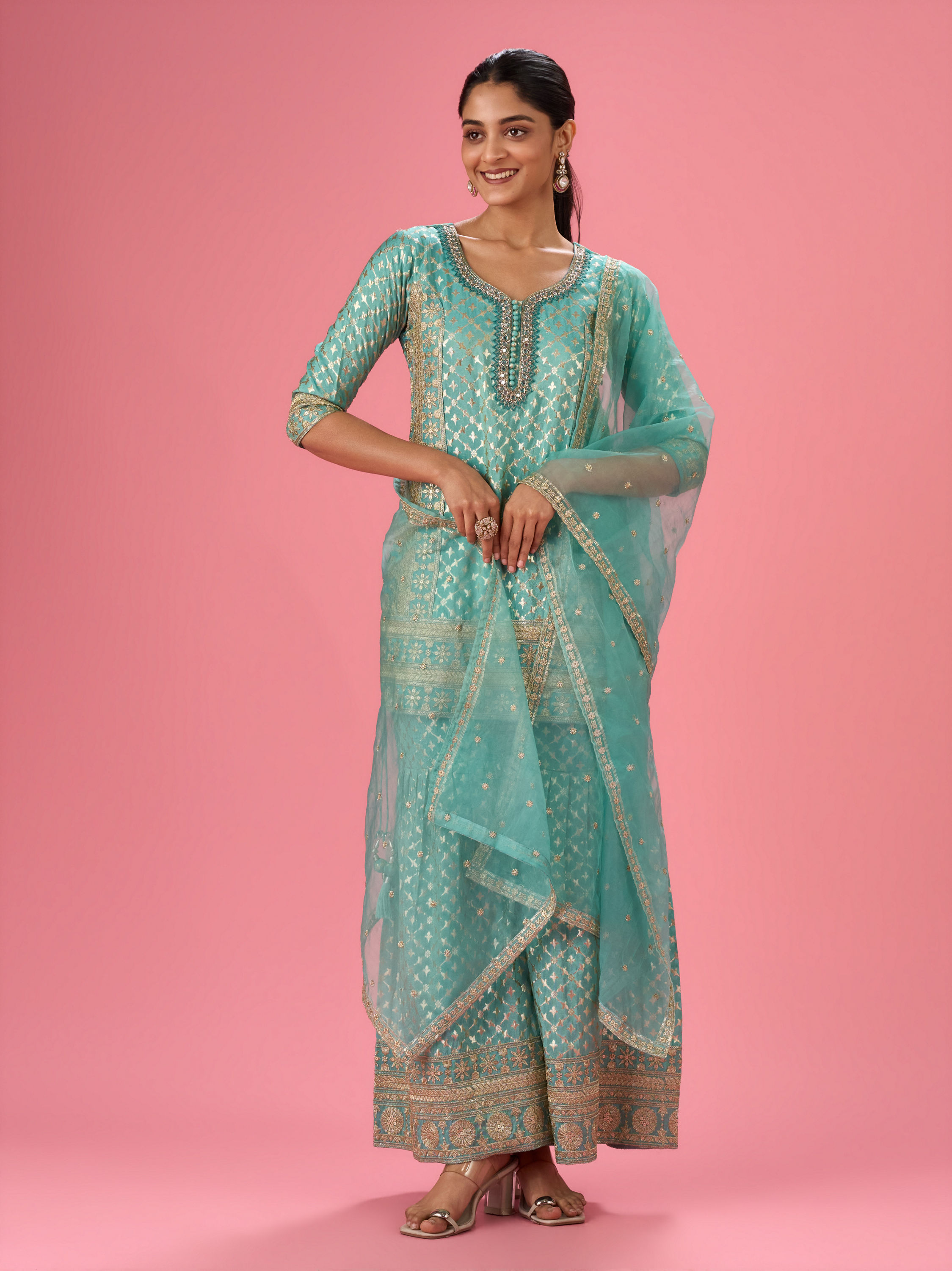 Mohey Women Light Blue Elegance Sharara Suit