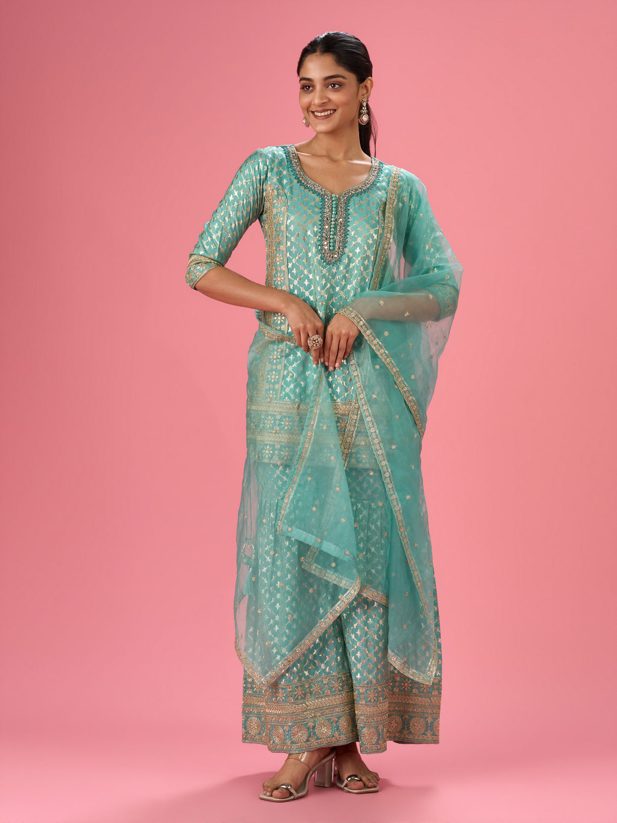 Mohey Women Light Blue Elegance Sharara Suit