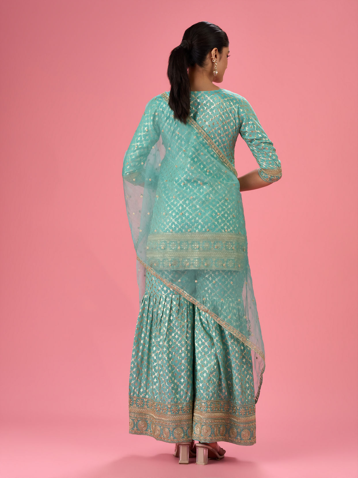 Mohey Women Light Blue Elegance Sharara Suit