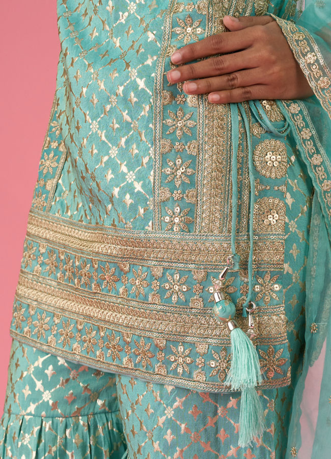 Mohey Women Light Blue Elegance Sharara Suit