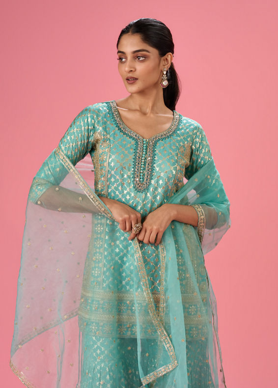 Mohey Women Light Blue Elegance Sharara Suit