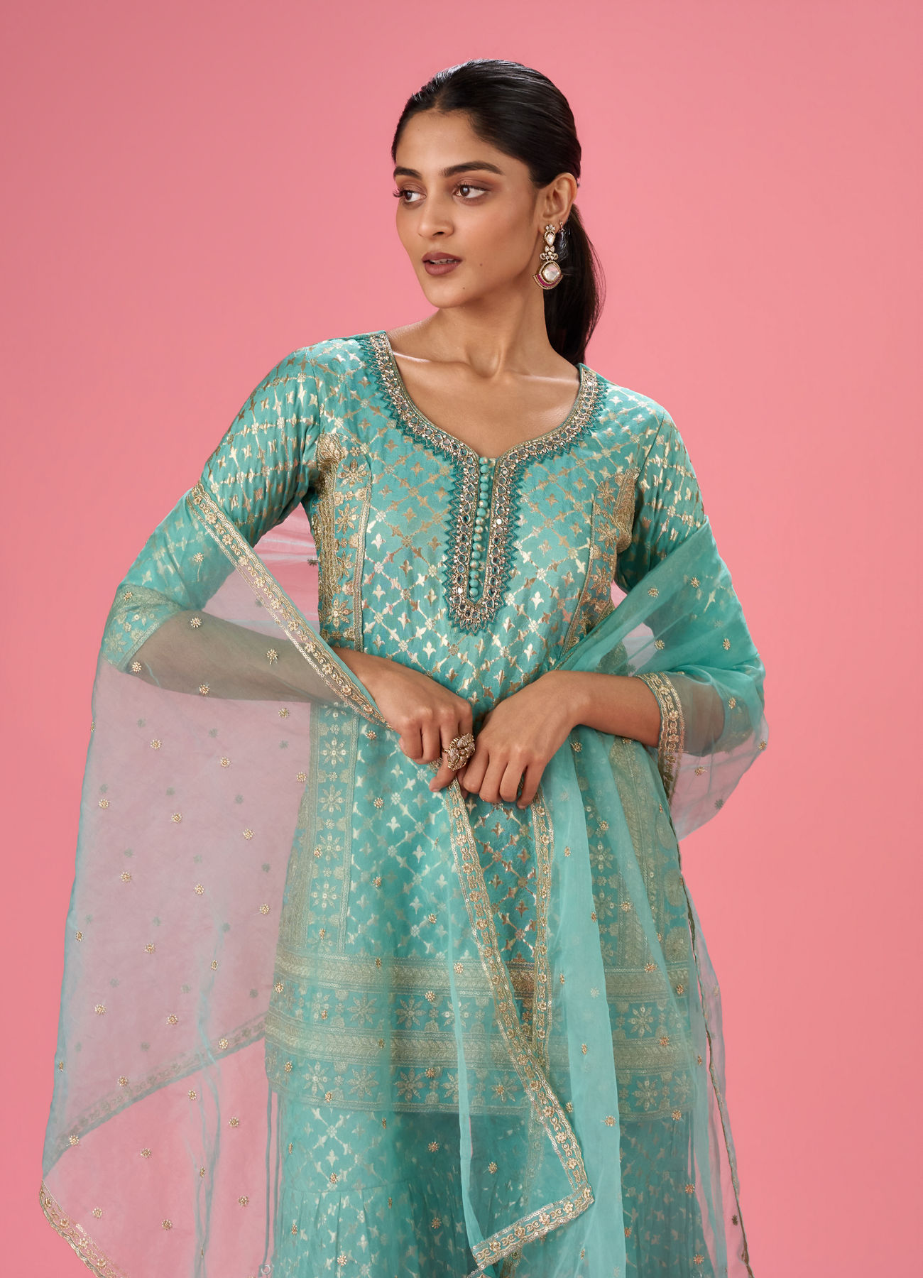 Mohey Women Light Blue Elegance Sharara Suit