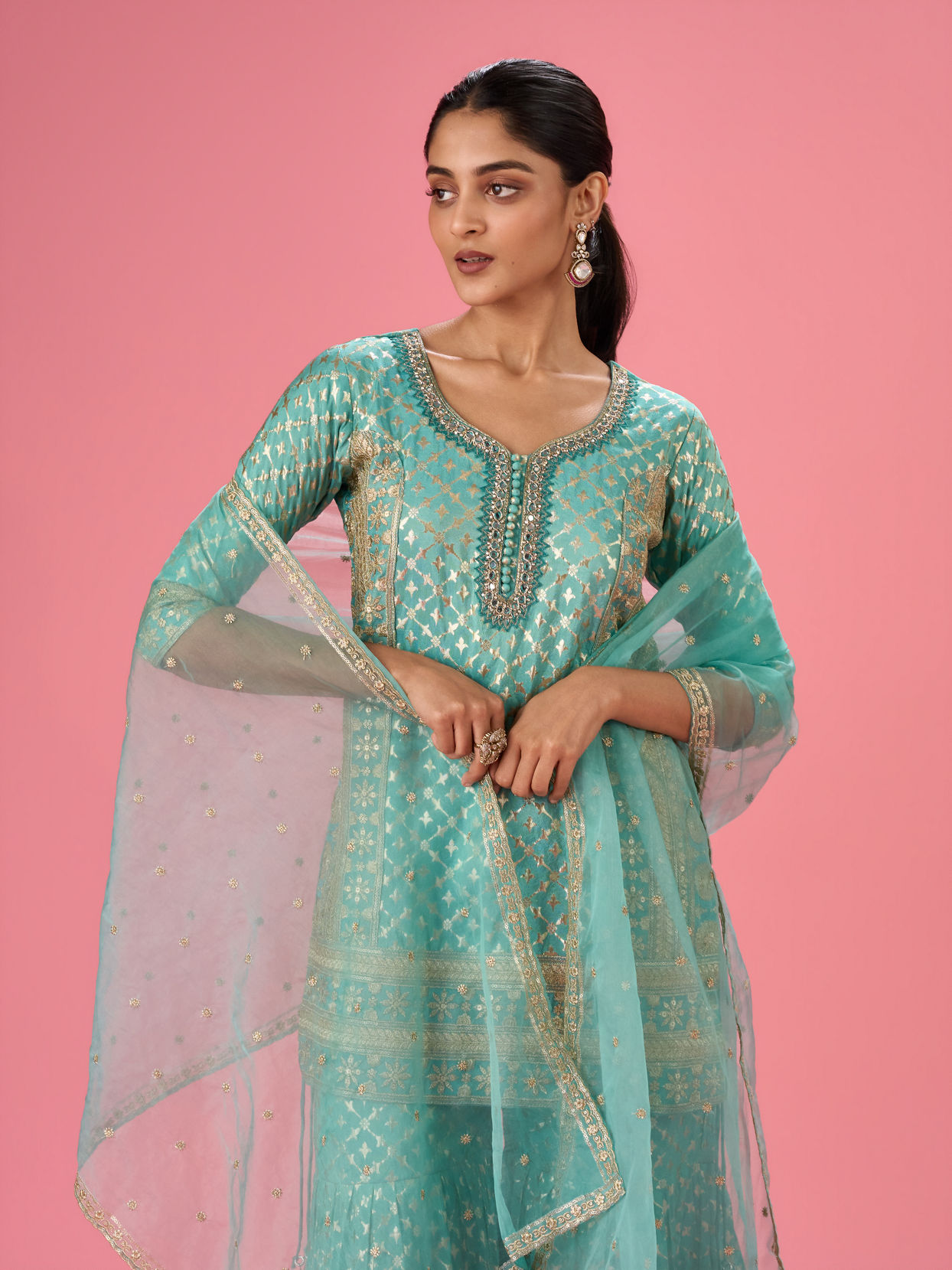 Mohey Women Light Blue Elegance Sharara Suit