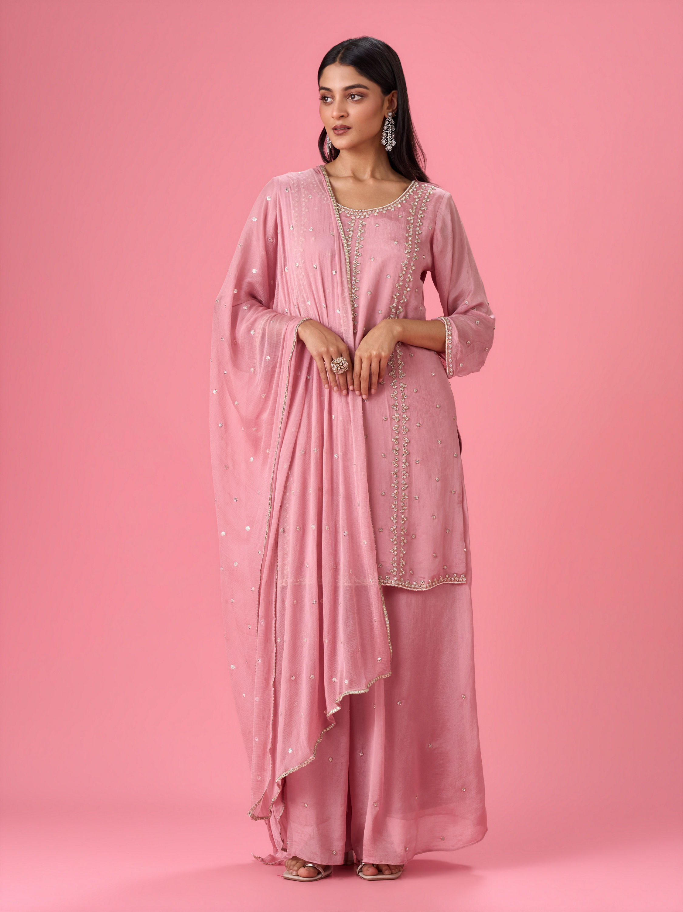 Mohey Women Elegant Pink Palazzo Suit