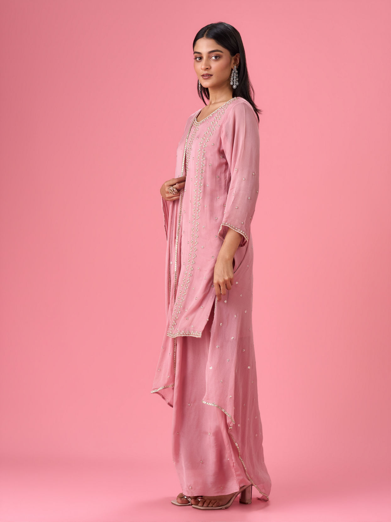 Mohey Women Elegant Pink Palazzo Suit