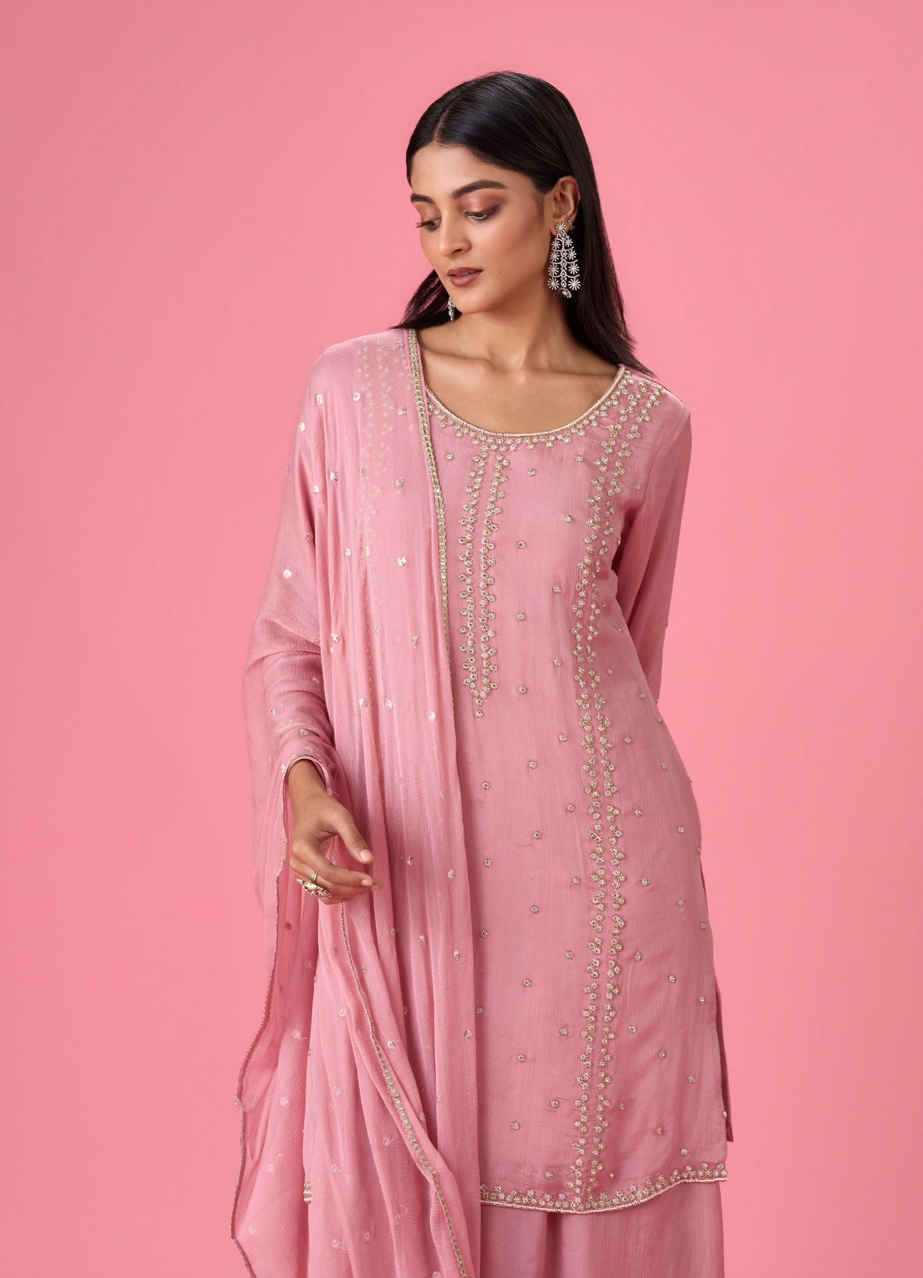 Mohey Women Elegant Pink Palazzo Suit