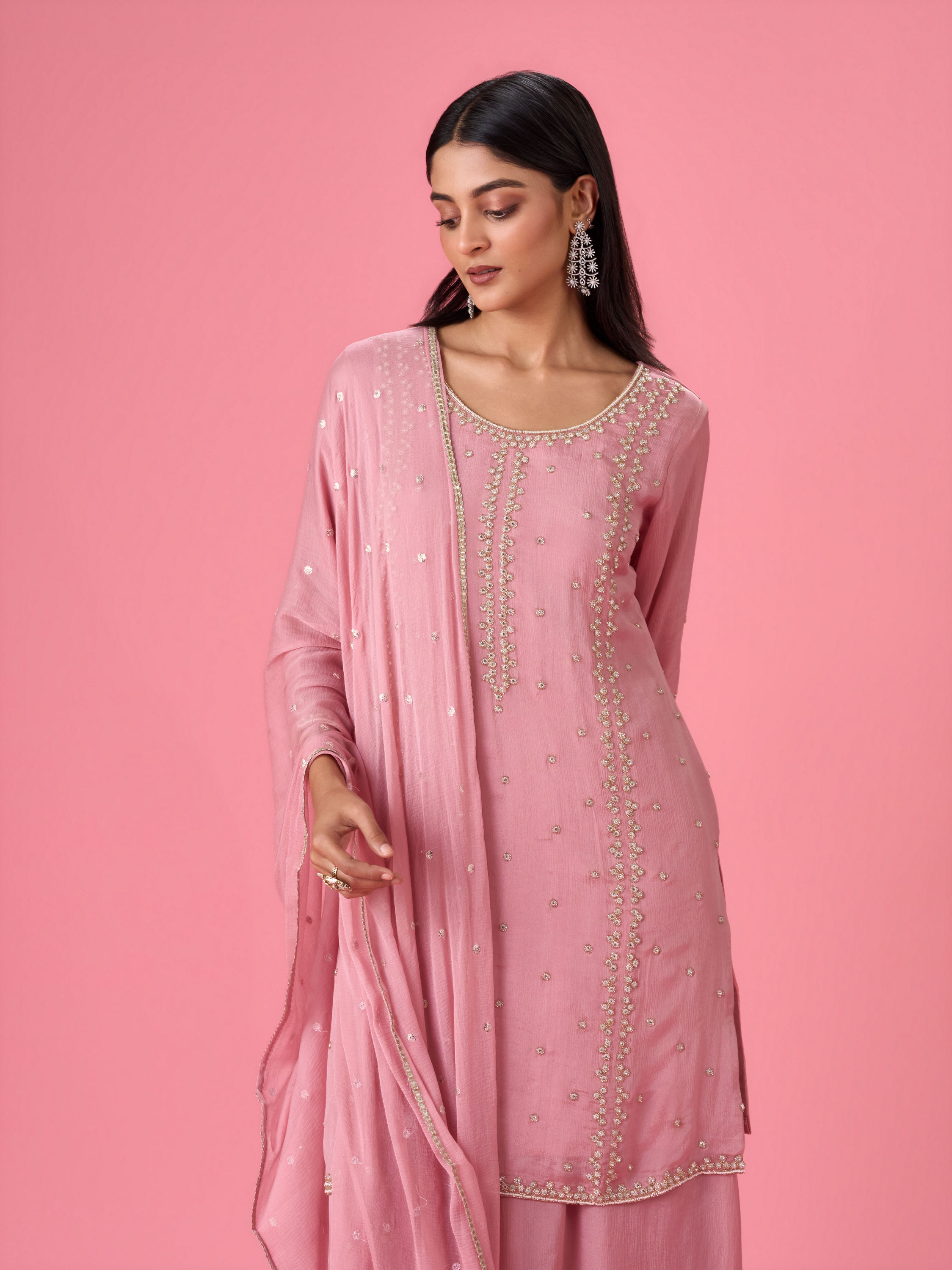 Mohey Women Elegant Pink Palazzo Suit