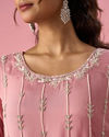 Mohey Women Pink Chinon Palazzo Suit with Hand Embroidery