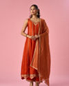 Mohey Women Orange Silk Anarkali Suit with Sequin Work