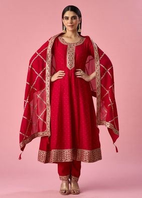 Mohey Women Pink Art Silk Anarkali Suit with Stone Work