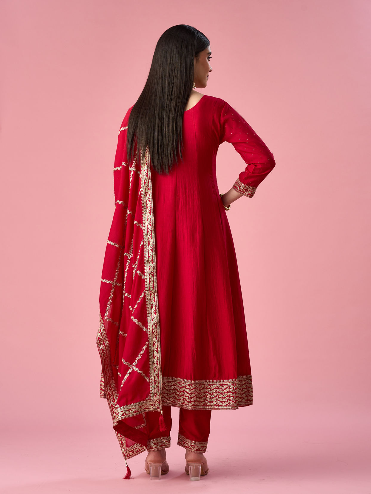Mohey Women Pink Art Silk Anarkali Suit with Stone Work