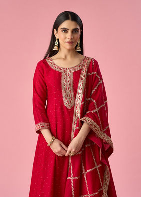 Mohey Women Pink Art Silk Anarkali Suit with Stone Work