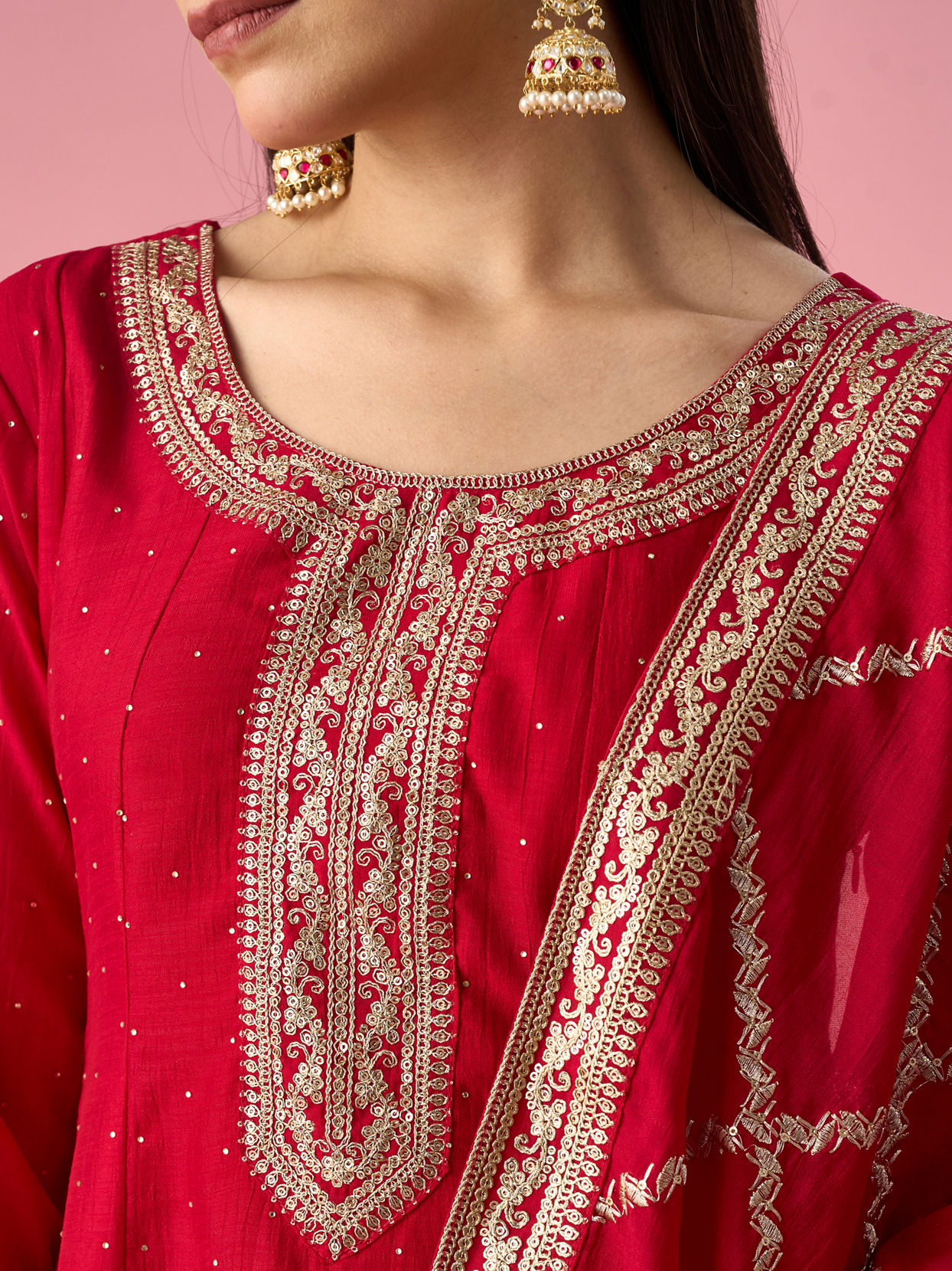 Mohey Women Pink Art Silk Anarkali Suit with Stone Work