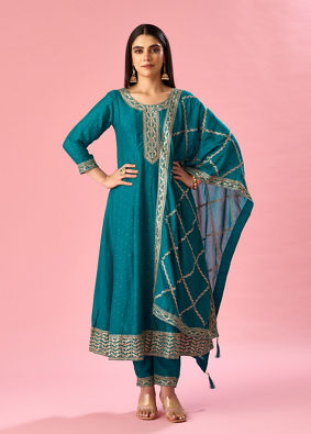 Mohey Women Green Art Silk Anarkali Suit with Sequin Work