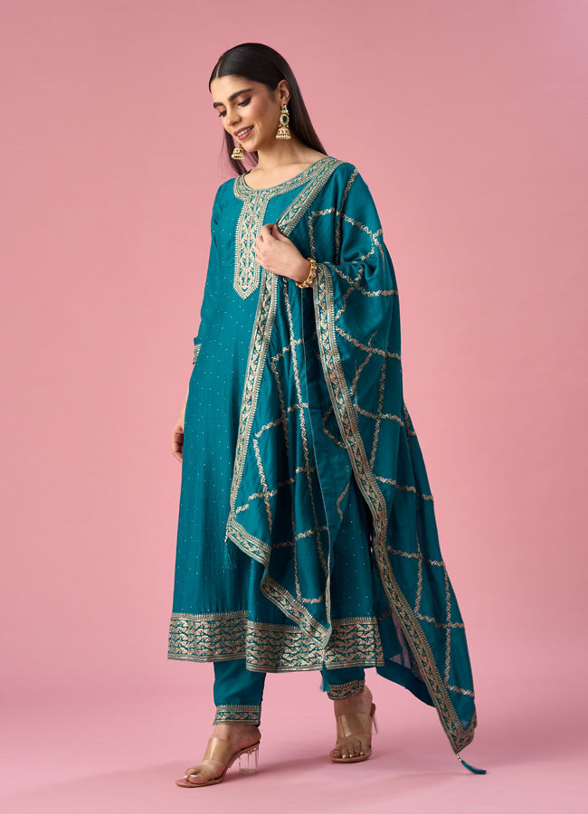 Mohey Women Green Art Silk Anarkali Suit with Sequin Work