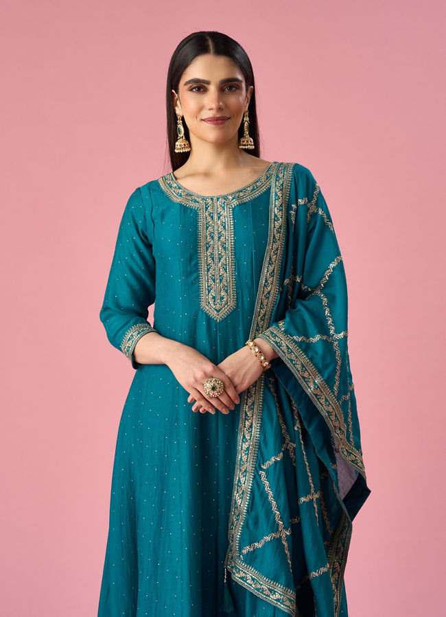 Mohey Women Green Art Silk Anarkali Suit with Sequin Work