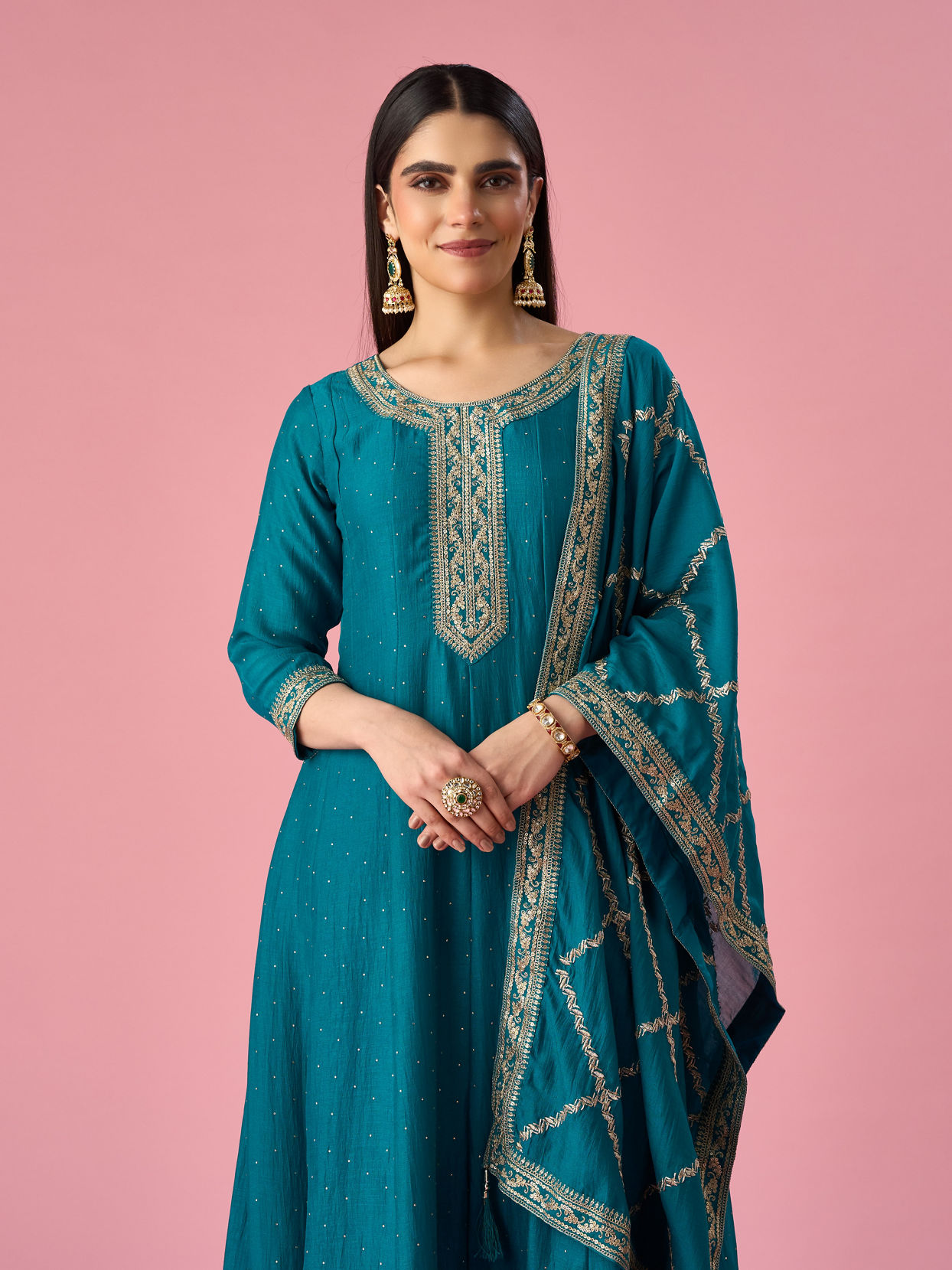 Mohey Women Green Art Silk Anarkali Suit with Sequin Work