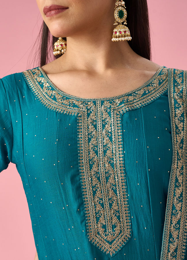 Mohey Women Green Art Silk Anarkali Suit with Sequin Work