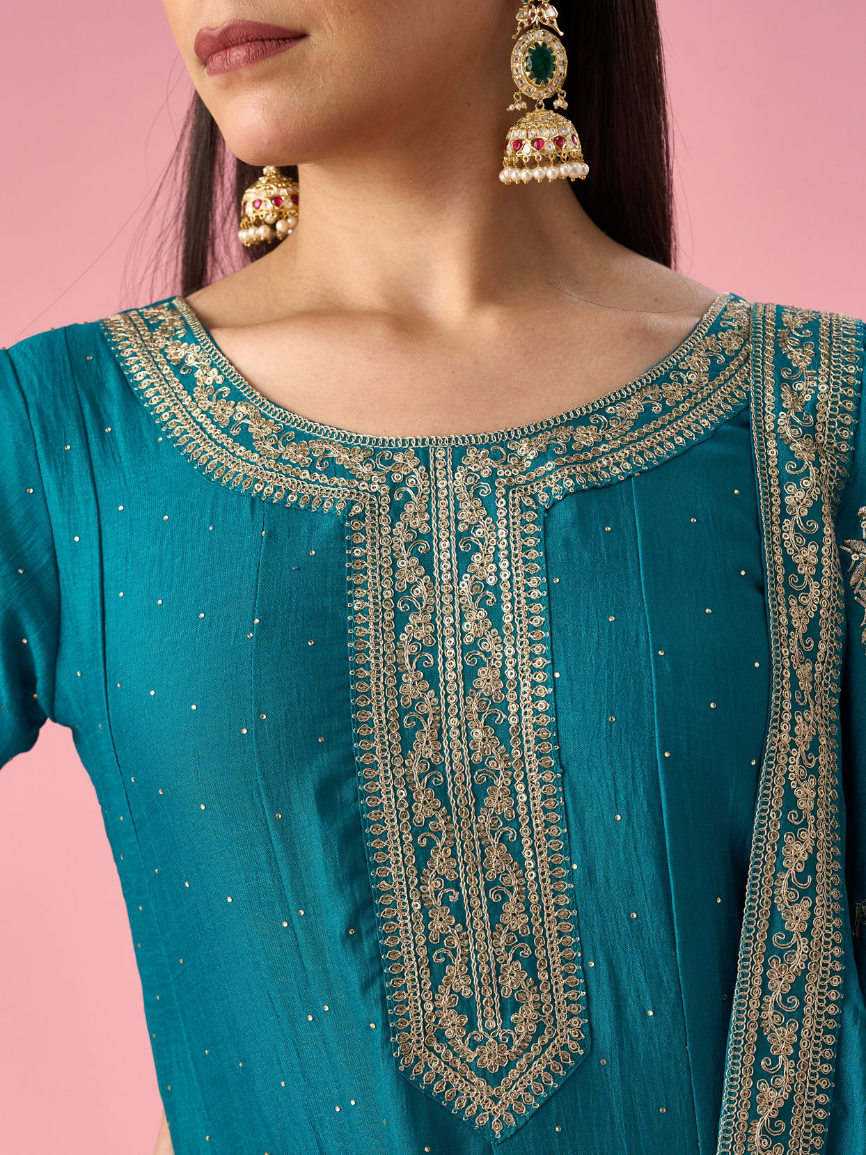 Mohey Women Green Art Silk Anarkali Suit with Sequin Work