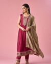 Mohey Women Maroon Silk Anarkali Suit with Sequin Work