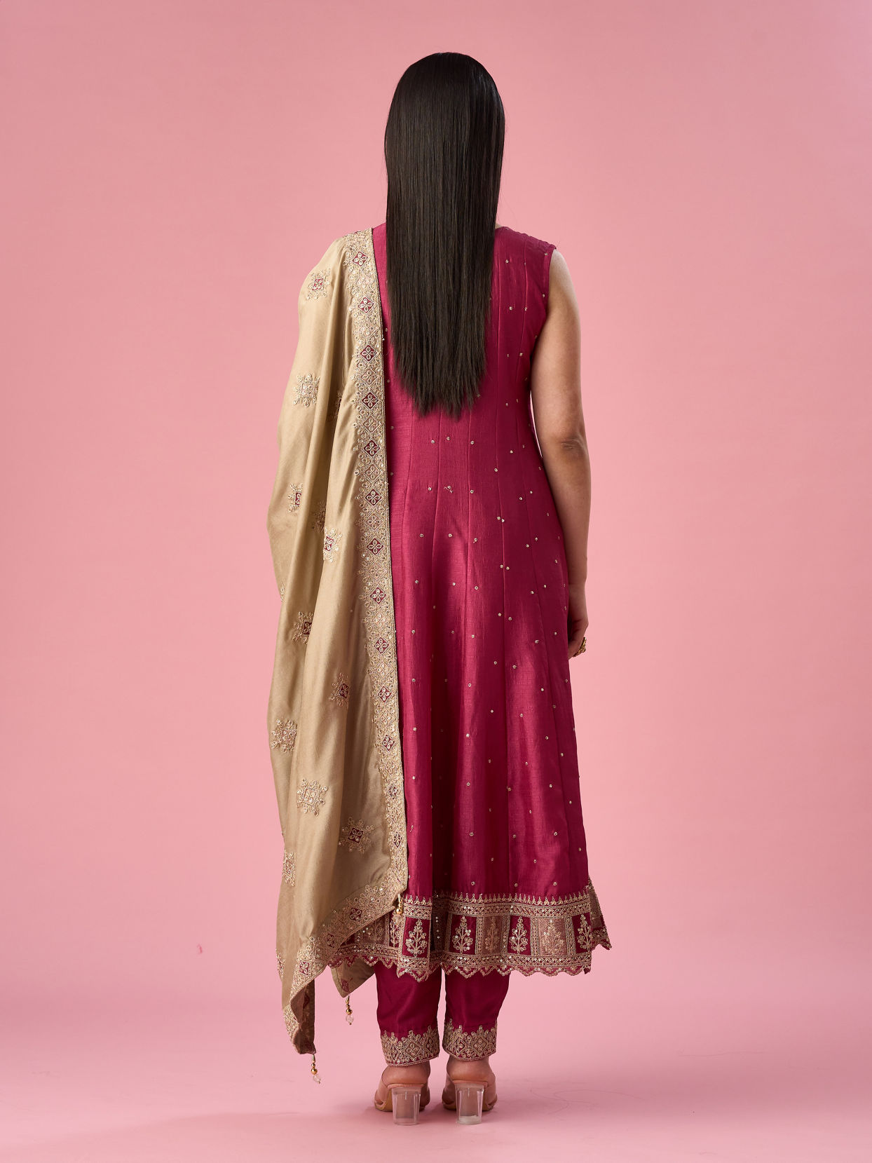Mohey Women Maroon Silk Anarkali Suit with Sequin Work