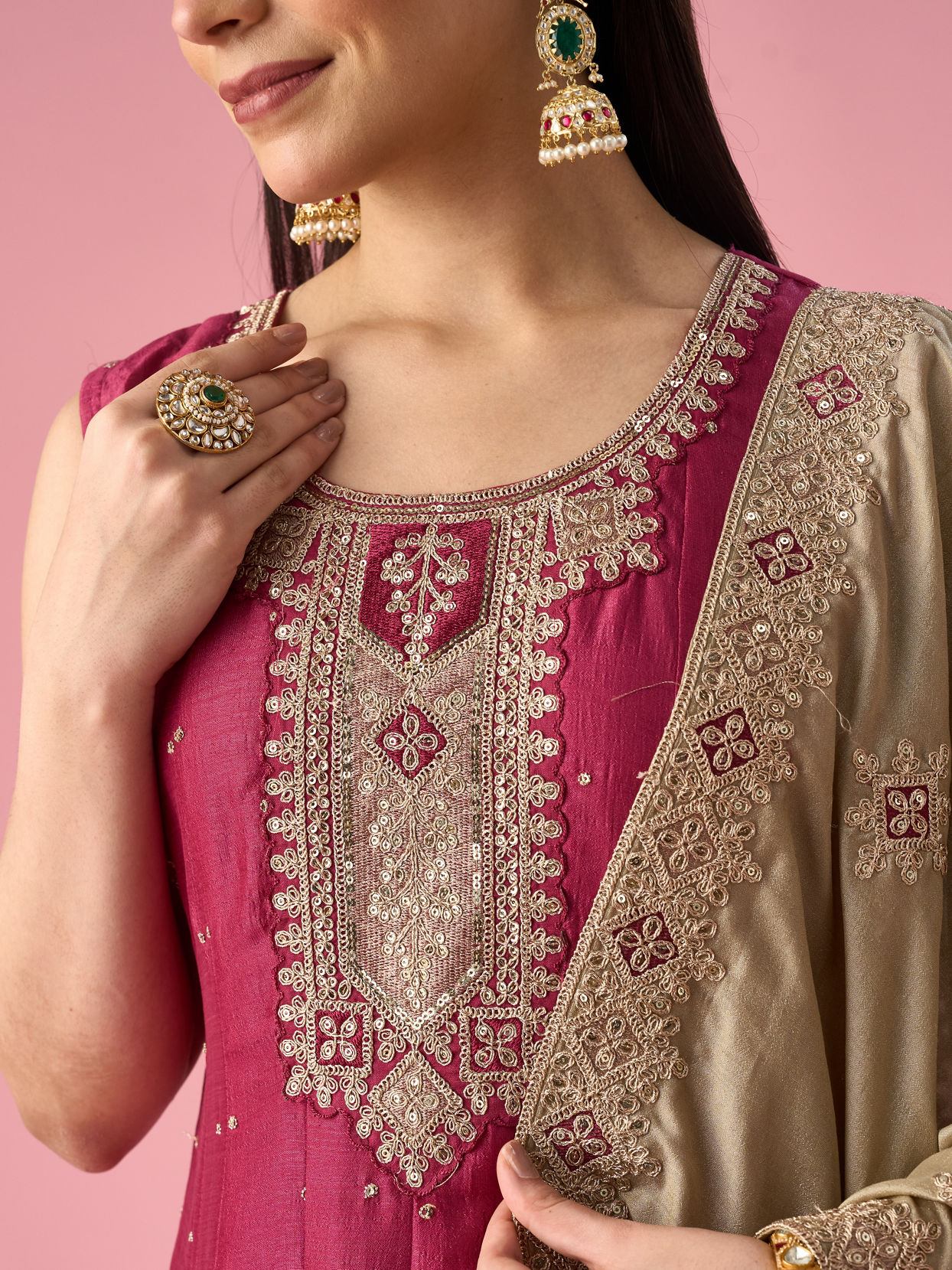 Mohey Women Maroon Silk Anarkali Suit with Sequin Work