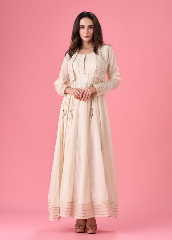 Mohey Women Cream Blossoms Anarkali Suit