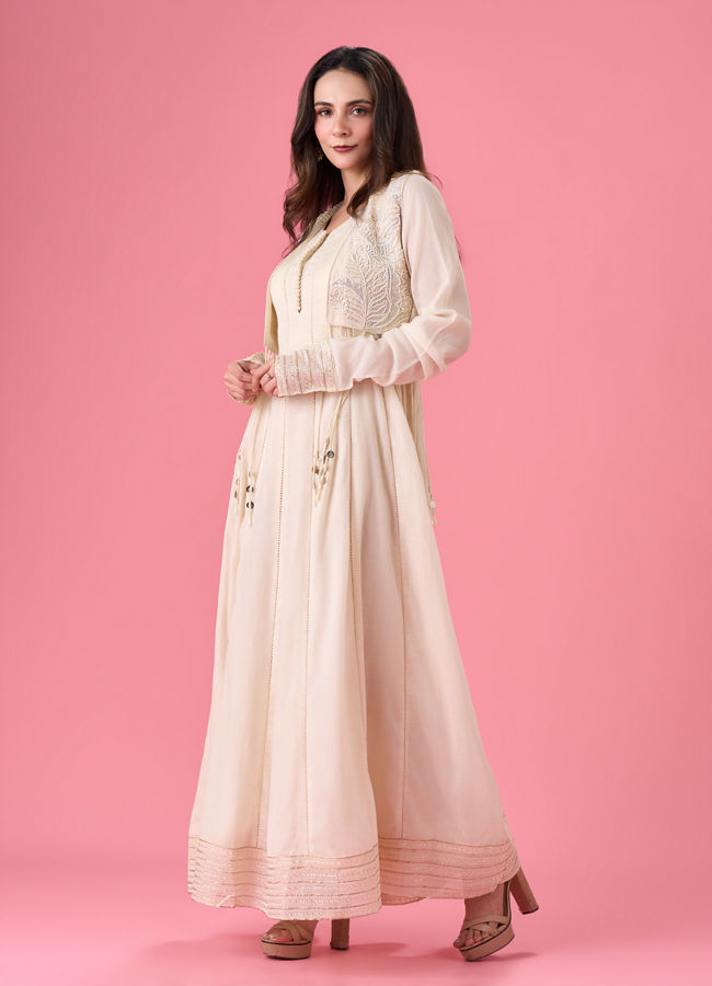 Mohey Women Cream Blossoms Anarkali Suit