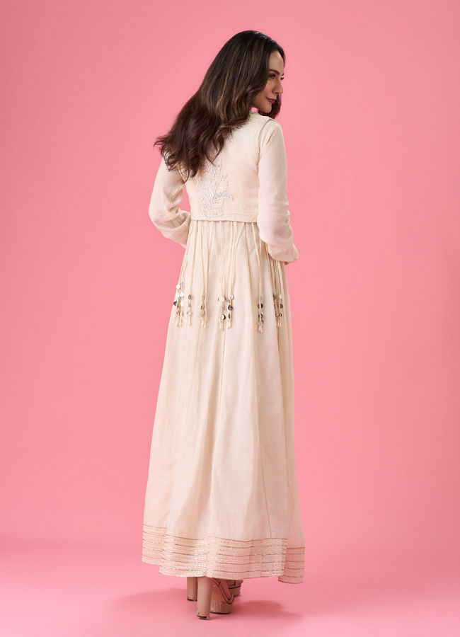 Mohey Women Cream Blossoms Anarkali Suit