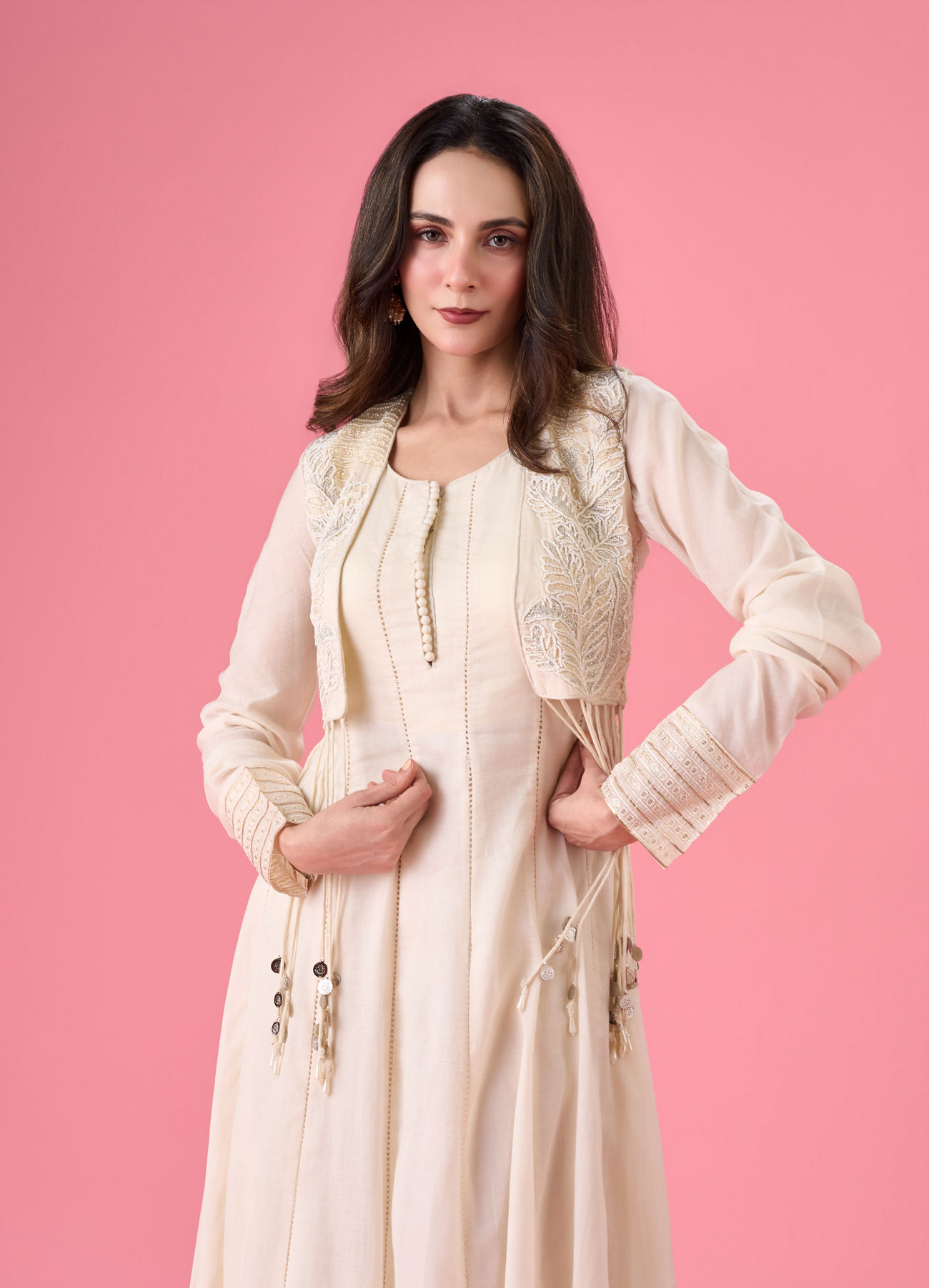 Mohey Women Cream Blossoms Anarkali Suit
