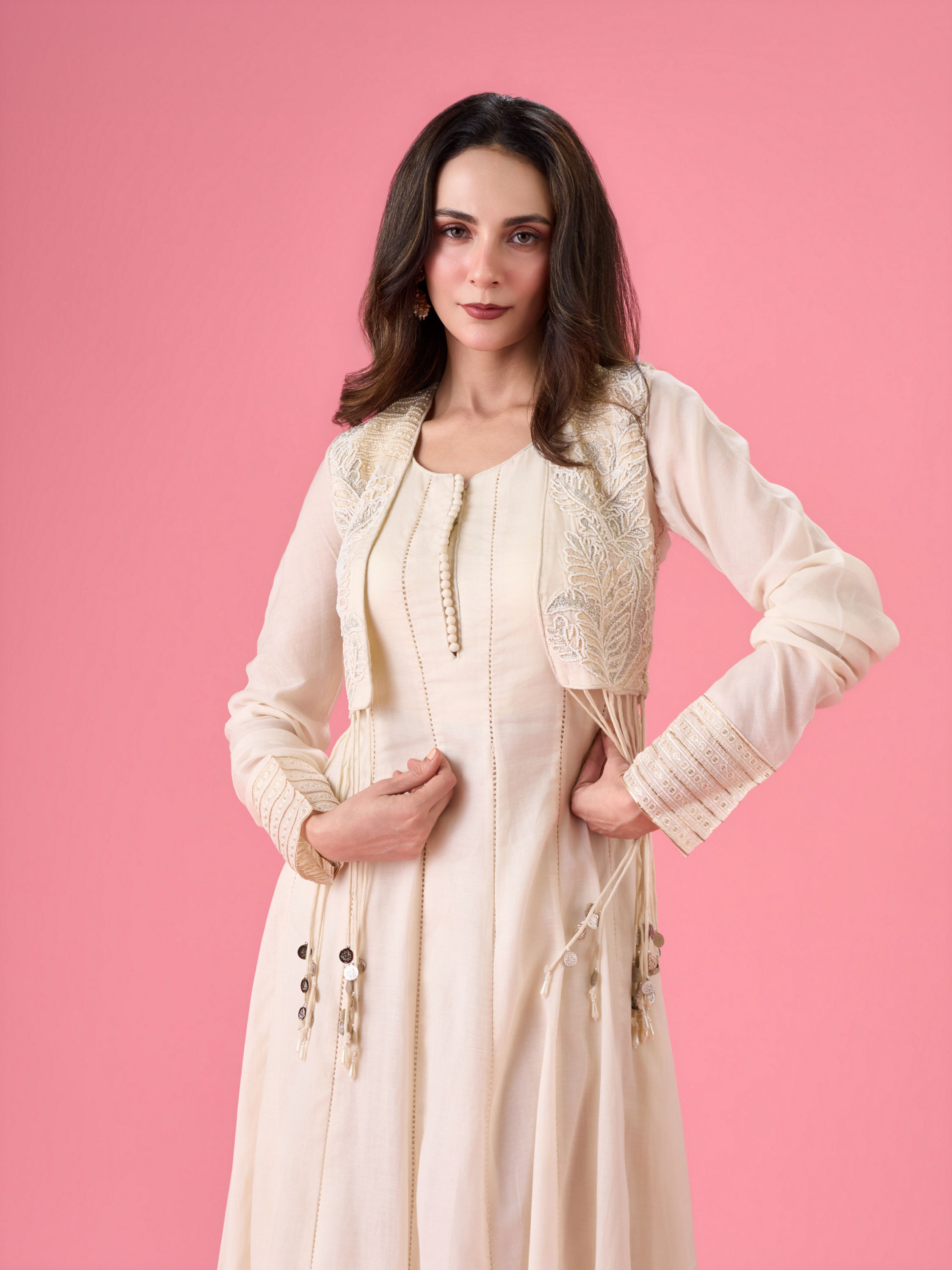Mohey Women Cream Blossoms Anarkali Suit