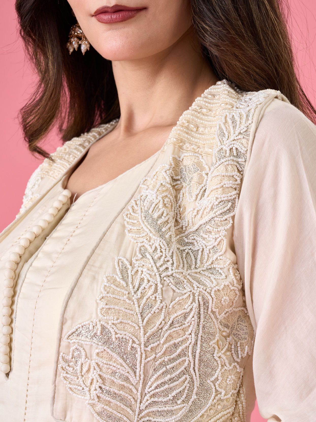 Mohey Women Cream Blossoms Anarkali Suit