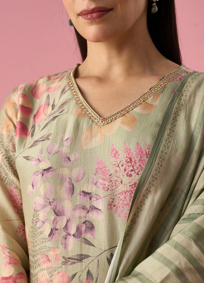 Mohey Women Green Art Silk Stitched Suit with Floral Print