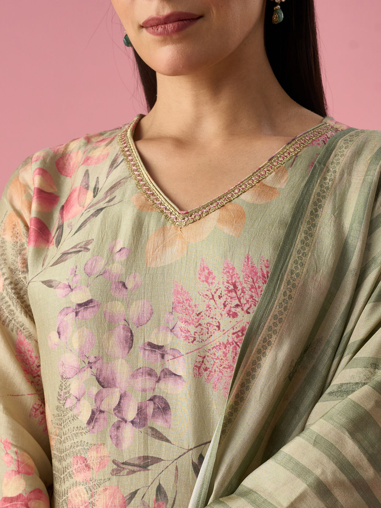 Mohey Women Green Art Silk Stitched Suit with Floral Print