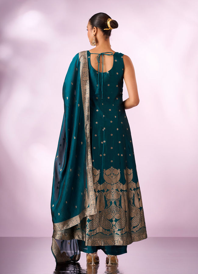 Mohey Women Green Art Silk Anarkali Suit with Embroidery